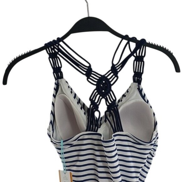 Kona Sol Swimsuit Blue White Striped One Piece Criss-Cross Back Womens Size S - Picture 7 of 12